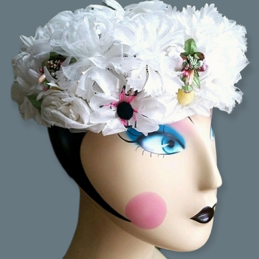 Vintage Mid Century 1950's Signed Jane Morgan Daisy Pill Box Hat - Picture 3 of 15